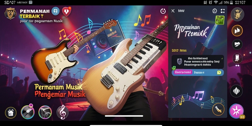 Screenshot gameplay SD107 yang menunjukkan interaksi pengguna dengan musik.