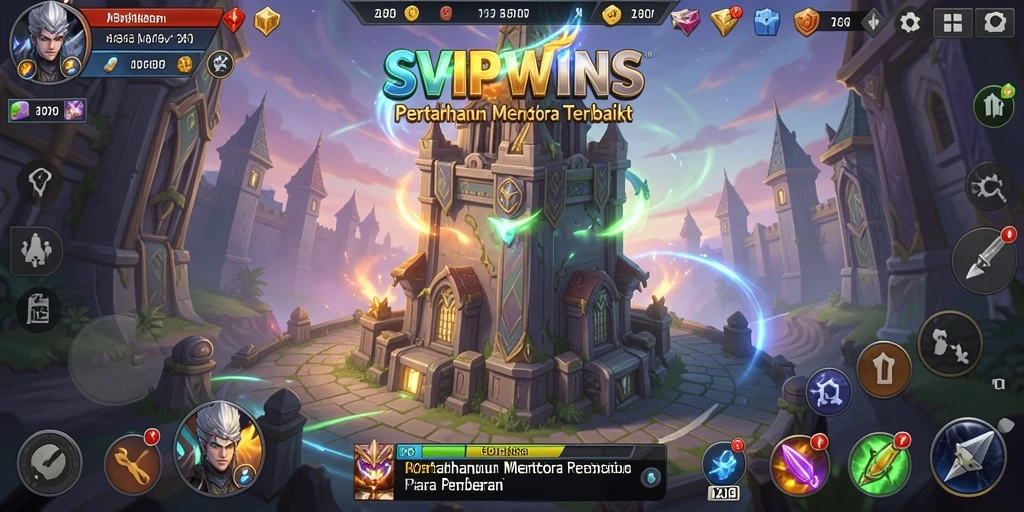 Gambar gameplay <strong>SVIPWINS</strong> yang menunjukkan pertempuran menara yang intens.